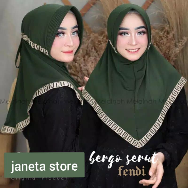 (f) bergo serut renda serut jokowi terbaru bergo tali bergo renda