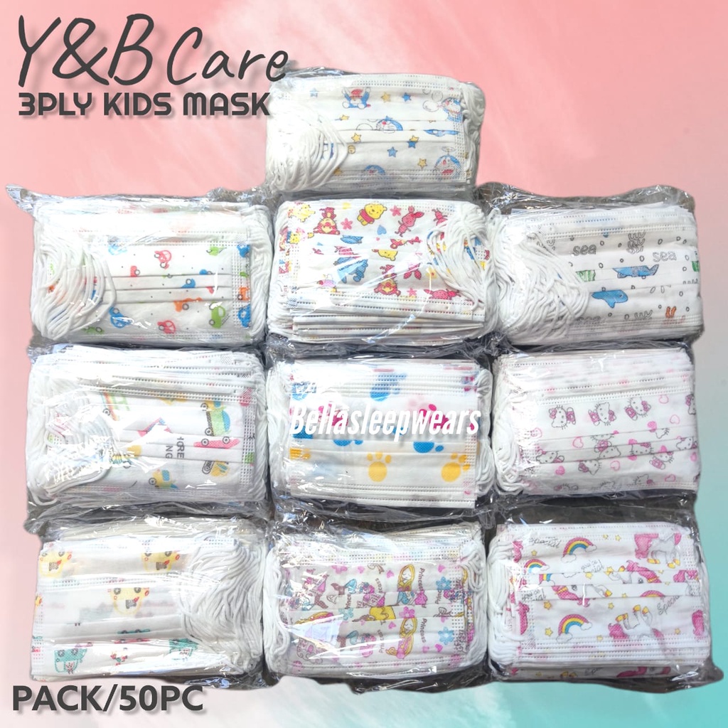 Y&amp;B 3PLY ANAK KOREA PACK ISI 50 - MASKER SURGICAL 3PLY ANAK MOTIF Y&amp;B KIDS CHILD ISI 50PCS EARLOOP KIDS FACE MASK 1 BOX 50 PC