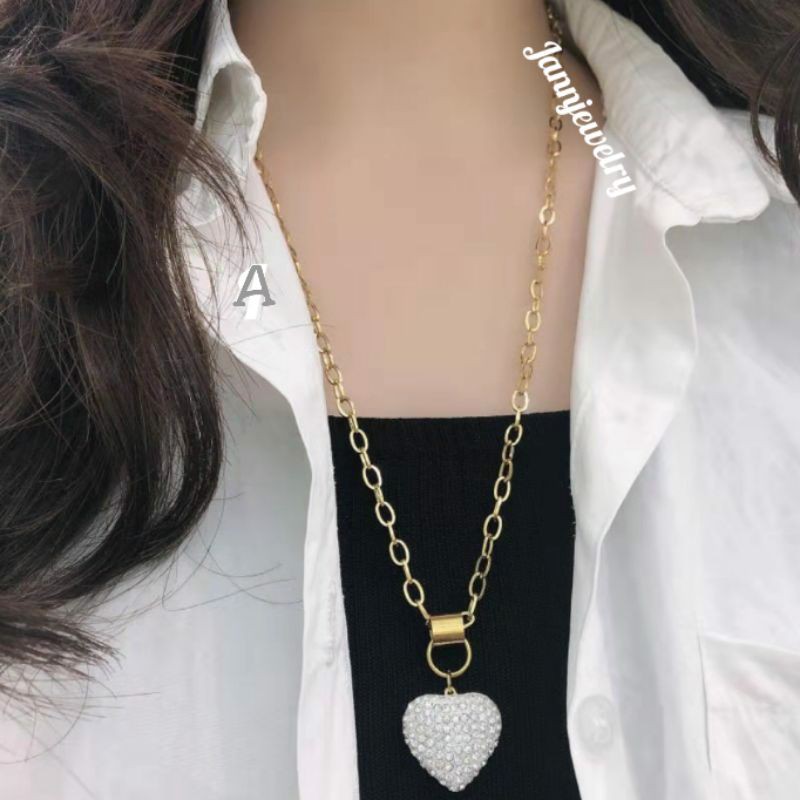 kalung hijab titanium Love anti karat tidak alergi