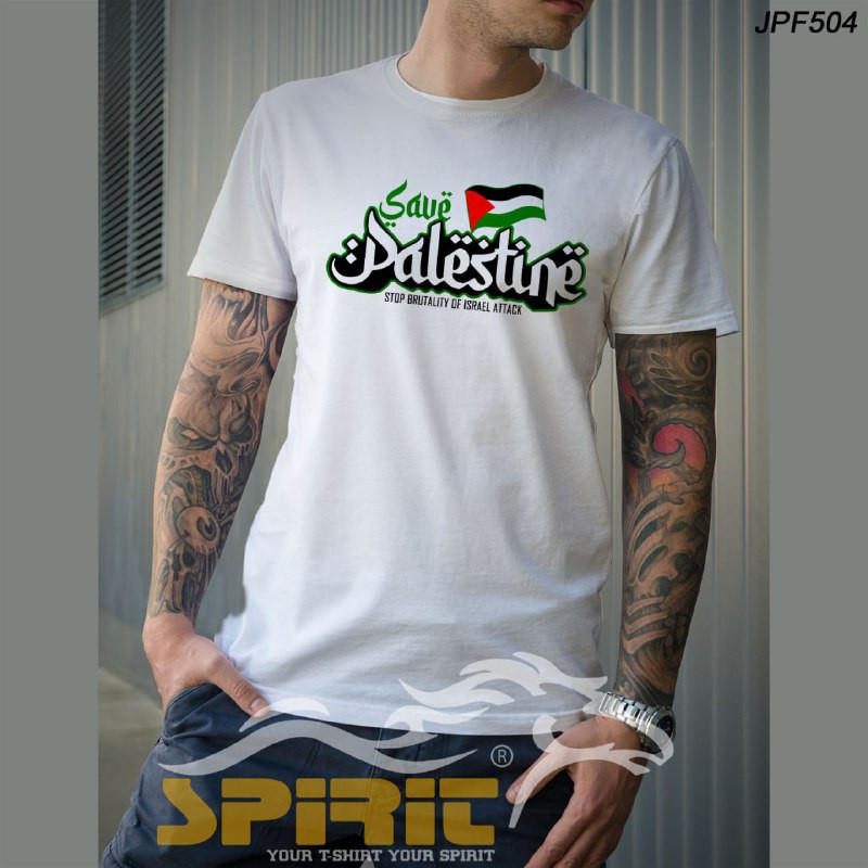 KAOS SAVE PALESTINA STOP BUTALITY OF ISRAEL ATTACK, 10% per pcs akan didonasikan untuk PALESTINA