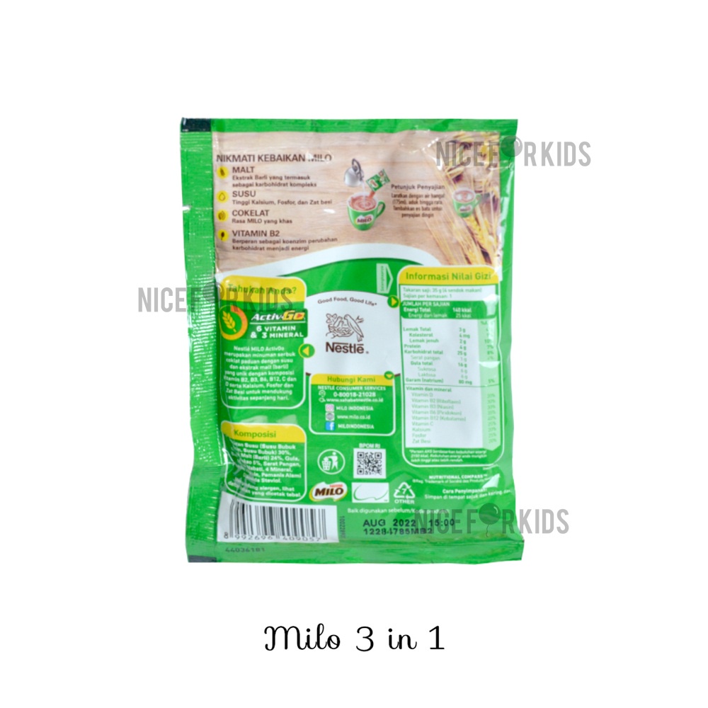 Susu Milo 3in1 Activ-Go Cokelat Renceng Isi 10 x 35gr / Susu Anak