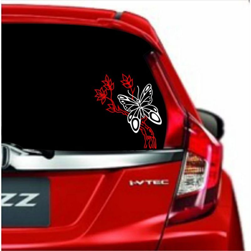 PROMO CUTTING STICKER KACA MOBIL BELAKANG MOTIF BUNGA KUPU KUPU