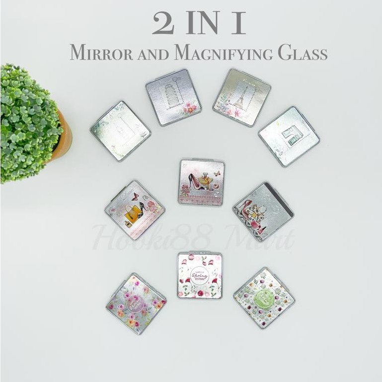 Cermin Lipat Bulat / Kotak / Cermin Saku Korea Portable Mini Motif Lucu / Kaca Lipat Make Up Travel-3