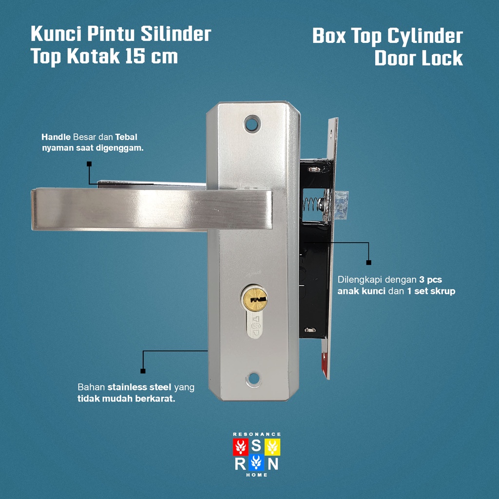 Kunci Pintu Rumah 15cm Silinder Full Set Top Safety Lock Resonance Home