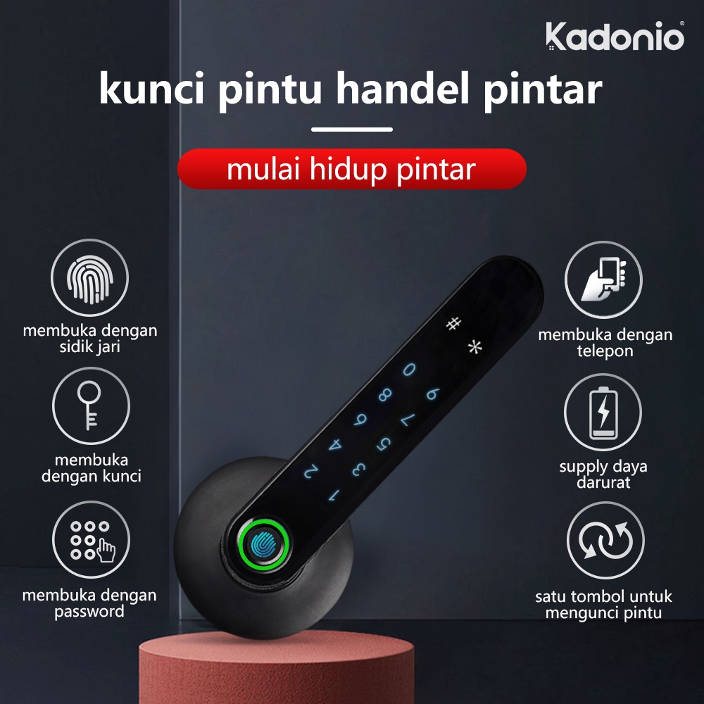 Kadonio kunci Pintu digital sidik jari password dan App kontrol Smart Handle Door Lock Home Fingerprint Electronic Door Lock kunci pintu digital hendel pintu rumah