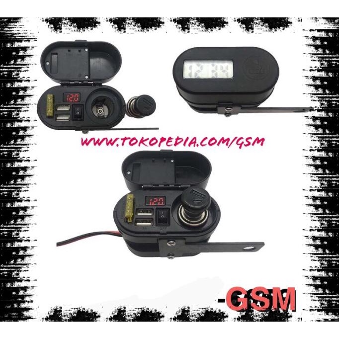 Voltmeter USB 6 in 1 charger HP Digital Jam soket lighter breket holde gsm07 Juara
