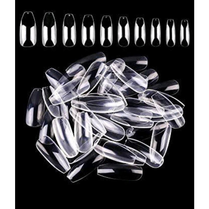 100PCS KUKU PALSU FAKE NAILS KUPAL COFFIN SHORT OVAL LONG OVAL HALFTIP 100PCS TRANSFARAN NATURAL