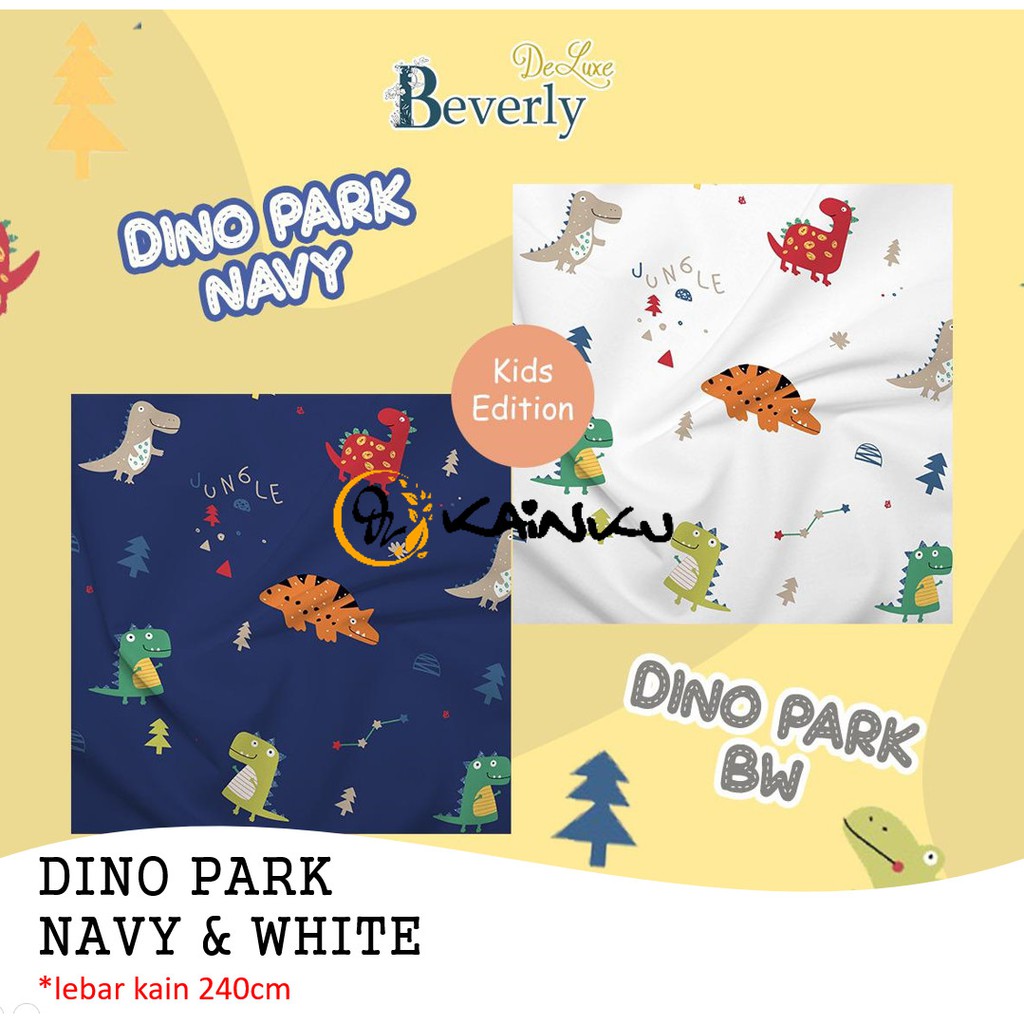 KAINKU - Kain Meteran Katun Lokal CVC &quot;DINO PARK WHITE ANIMAL&quot; (harga 1 meter)