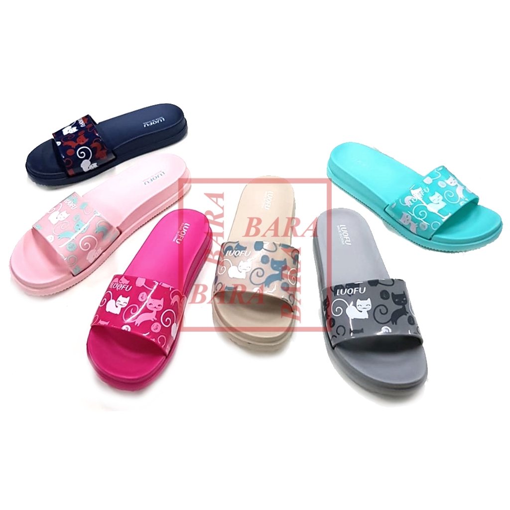 Luofu Sandal Jelly Kokop Wanita Motif Kucing E7159-9 (AQ2)