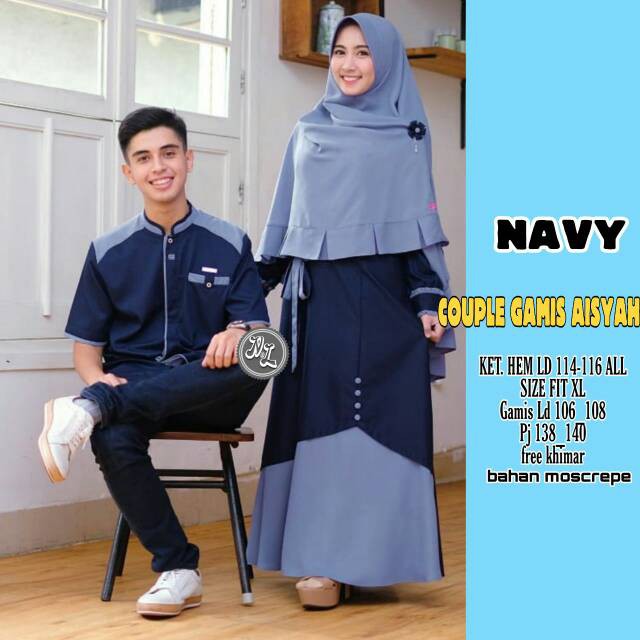 Baju Pakaian Batik Couple gamis Aisyah Sari Polos kombinasi Couple Muslim Elegan