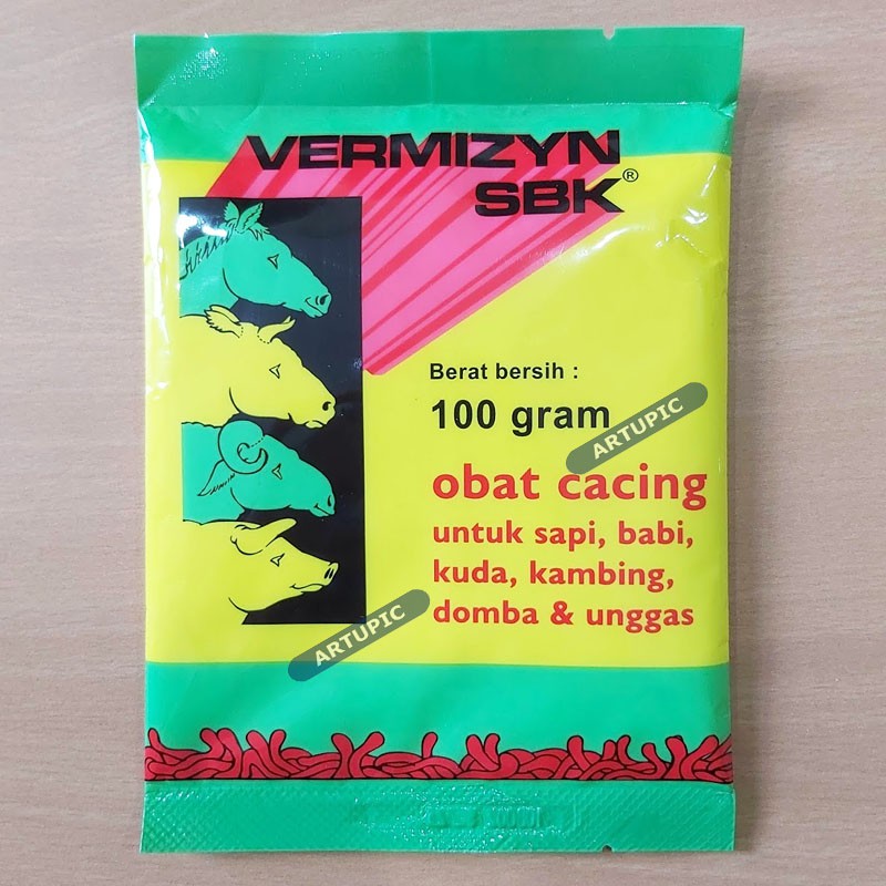 Vermizyn SBK 100 gram Obat Cacing Ternak Hewan Sapi Babi Kambing Domba Kuda Unggas Ayam Larut Air