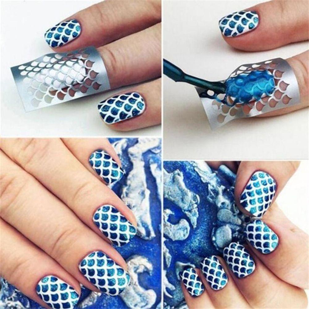 Suyo6 /12/24Pcs Stiker Kuku Vinyls Laser Fashion Wanita Berongga Stensil Nail Art