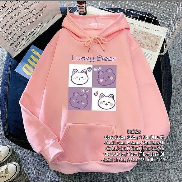 Sweater Hoodie Anak Perempuan Usia 3-4thn 5-6thn 7-8thn 9-10thn -11-12 thn Cinnamorol dan lucky bear