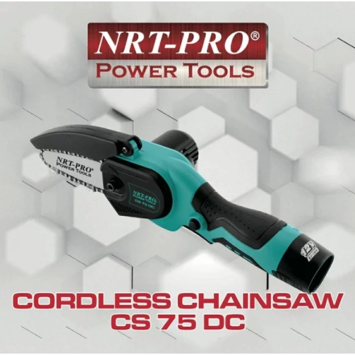 Mesin Mini Chainsaw Cordless 4 Inch NRT PRO CS 75 DC 12V 2 Baterai Chain Saw Kecil Gergaji Rantai Ba