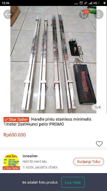 Handle Pintu Stainless Minimalis 1meter 2set+kunci Pelor Promo