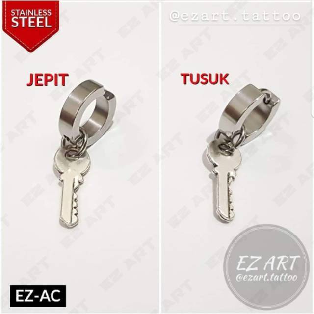 1Pc Model EZ-AC Silver Anting Jepit Tusuk Variasi Bandul