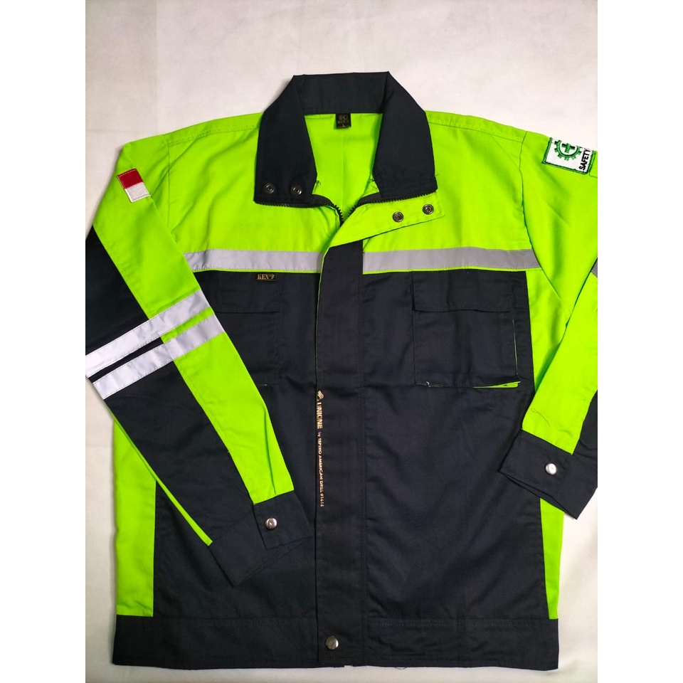 Atasan Wearpack Semi Jacket | Baju Safety Navy - Hijau Stabilo