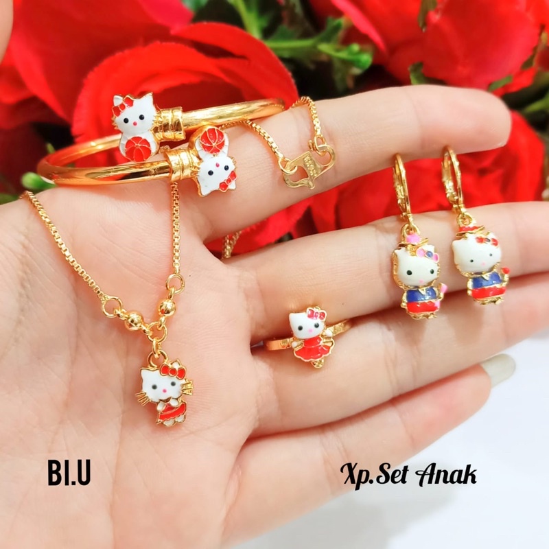 Set TITANIUM perhiasan Anak Karakter Hello Kitty Gold,tidak karat,termurah *COD*