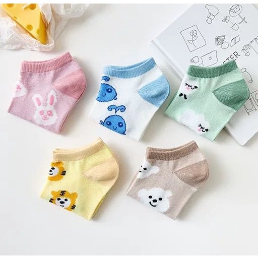 [littlecrab] Kaos Kaki Animal Motif Hewan Kaos Kaki Pendek Lucu Berkualitas Cute Sheep Whale Tiger Rabbit Women Socks Kaos Kaki Remaja Berkualitas Korean Style