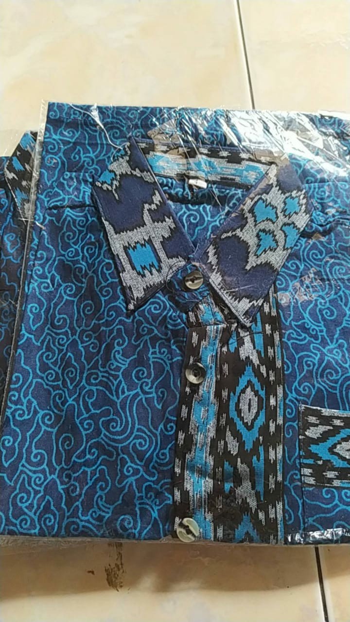 Batik Couple Keluarga Muara Couple Sania Ruffle Ori Ndori Jowi Dnt Termurah Motif Mega Mendung Biru