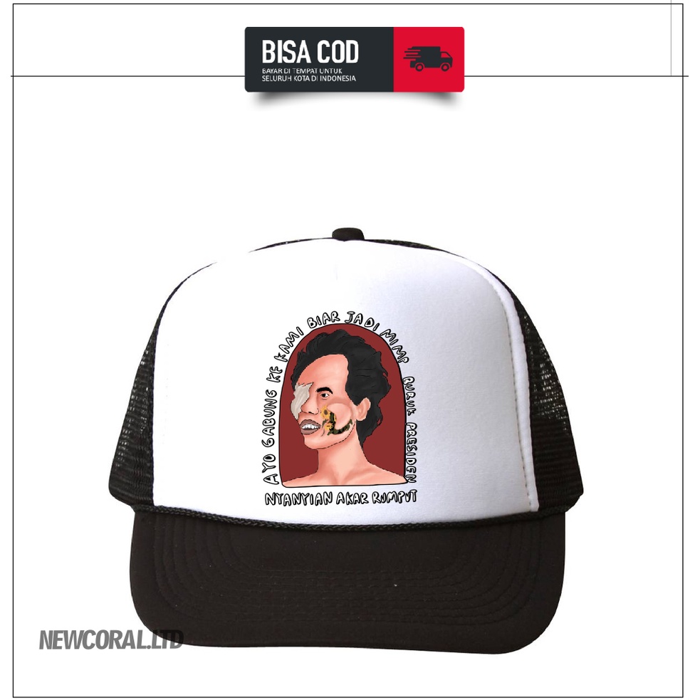 Topi Trucker hat Nyanyian Akar Rumput warna HITAM/PUTIH Kualitas Terbaik Bahan Distro Termurah