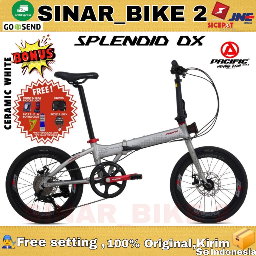 Sepeda Lipat Pacific SPLENDID DX 20 Inch  Alloy 9 Speed Bonus Lengkap