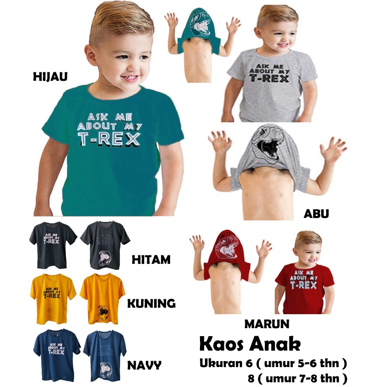 Kaos Anak Lengan Pendek gambar T-Rex