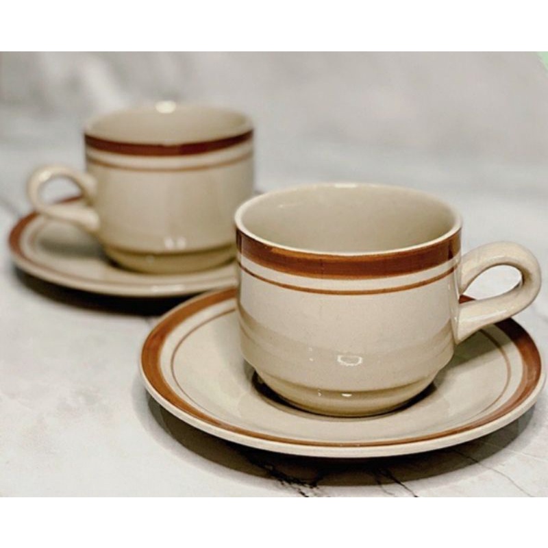 SET CANGKIR KOPI KERAMIK LUCKY LISH COKLAT 1CANGKIR+TATAKAN / CANGKIR KOPI KERAMIK HITAM LISH GOLD /