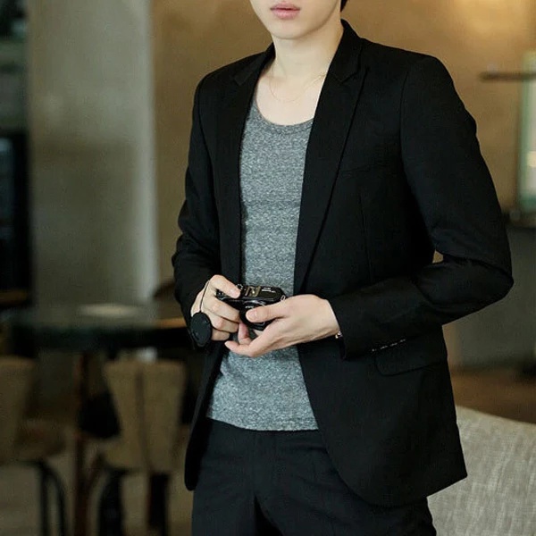 FREE ONGKIR BLAZER FORMAL COWOK SLIMFIT PREMIUM BLACK ORIGINAL NIKAYU TERBARU MODEL KANCING 1