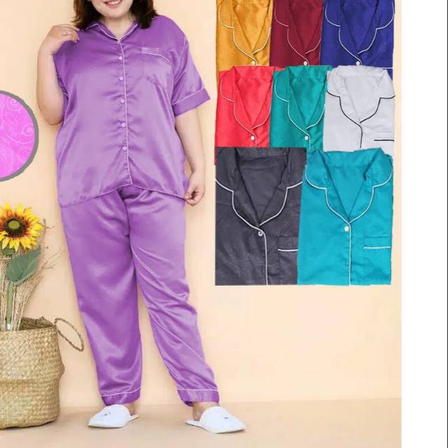 LoverFashion,CP Piyama Satin Polos Jumbo XXXL