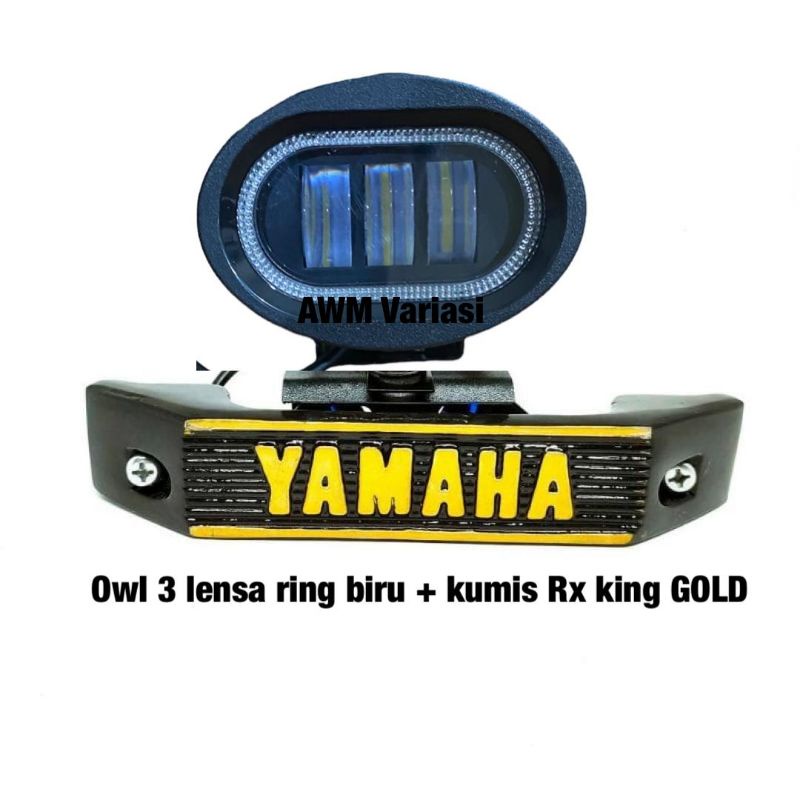 PAKET LAMPU TEMBAK DAYMAKER / OWL 3 LENSA BULAT SPOT LIGHT SUPER TERANG + KUMIS RX KING + SAKLAR + LAMPU STOP BELAKANG
