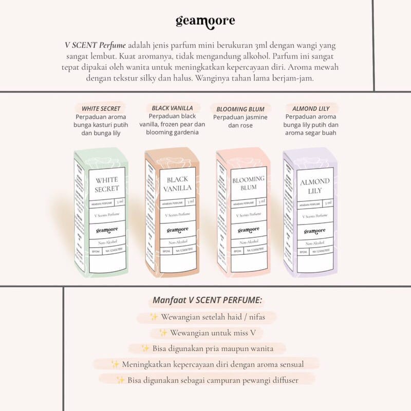 GEAMOORE V-SCENT 3ML PARFUME / PARFUM MISS V KEWANITAAN ROLL ON