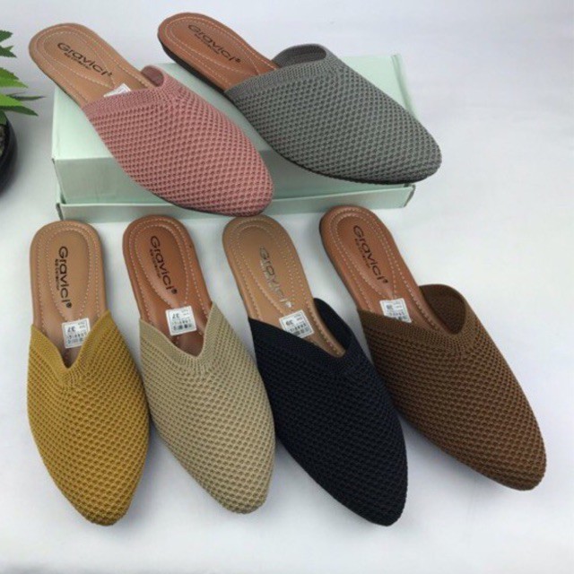 Sandal Flat Wanita Slip On Bahan Rajut Import SF-64 GRAVICI