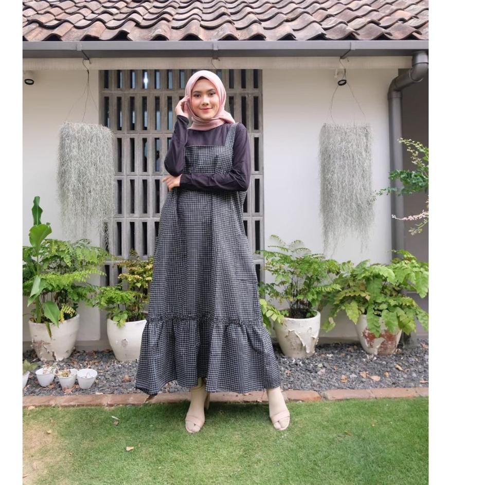 ☛ square overall bahan katun motif kotak tebal wanita terbaru gamis muslim jumbo oversize ld 110 sak