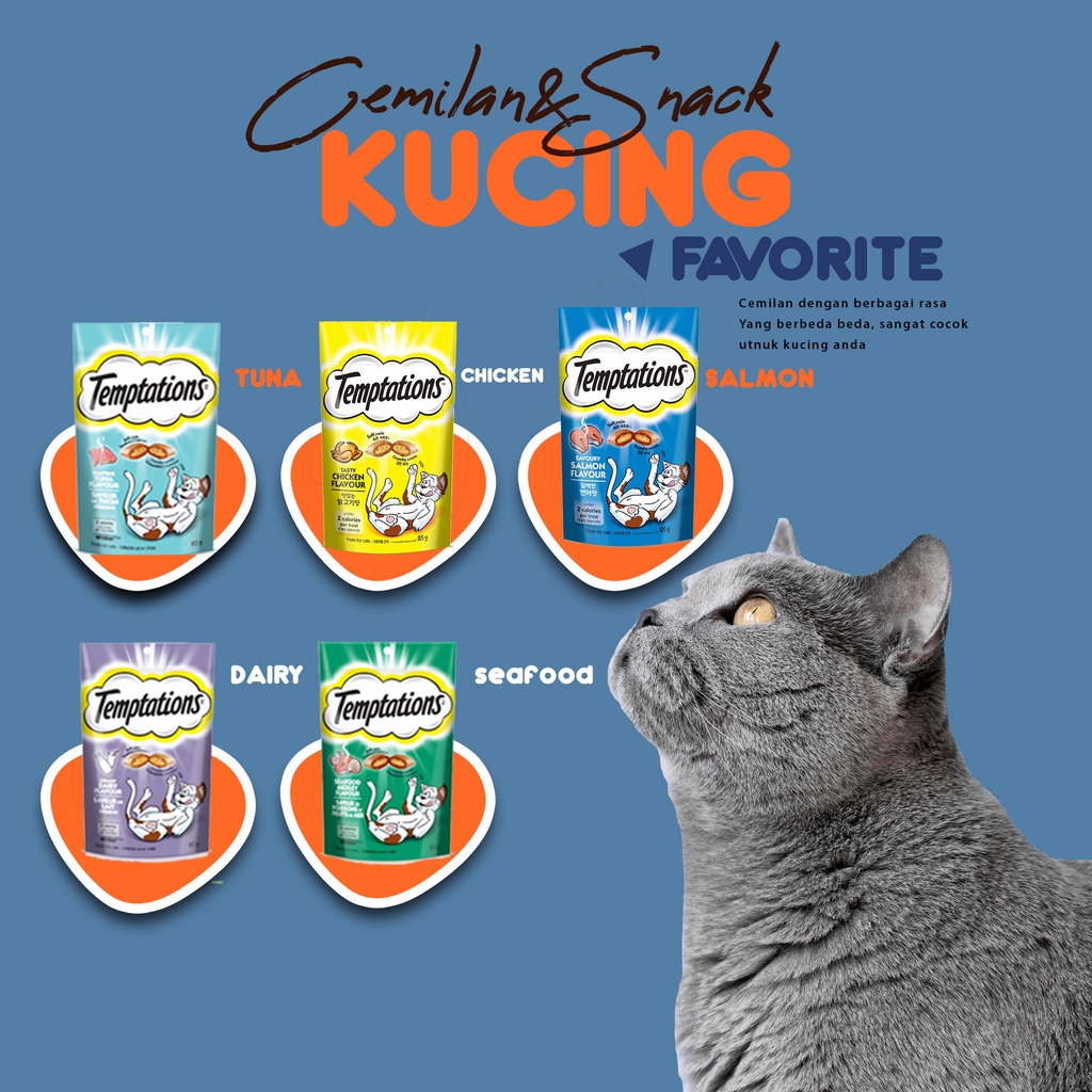 Makanan kucing Temptation 85gr Cemilan kucing sehat temptation 85gr Kering Murah