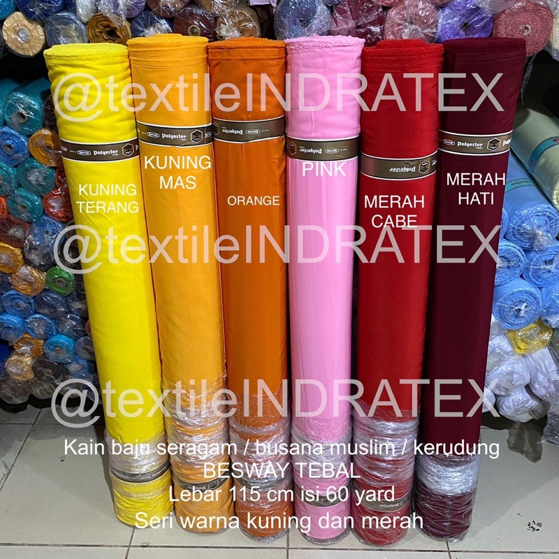 ( per 1 roll ) bahan gamis kain BESWAY BSY TEBAL POLYESTER premium lebar 115 cm bahan baju seragam sekolah busana muslim gamis koko kaftan celana kulot kerudung jilbab dress bahan printing sublime sajadah sejadah BUKAN KATUN