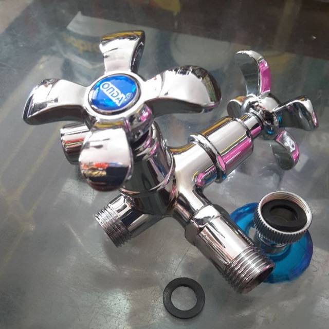 kran 1/2 cabang 2 onda kran shower kran aer chrome nikel