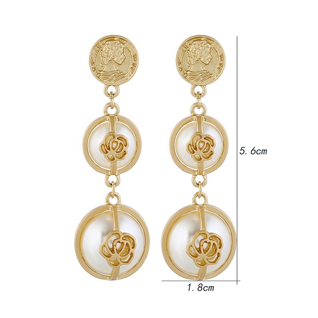 LRC Anting Tusuk Fashion Alloy Inlaid Pearl Stringed Ring Flower Earrings F40672