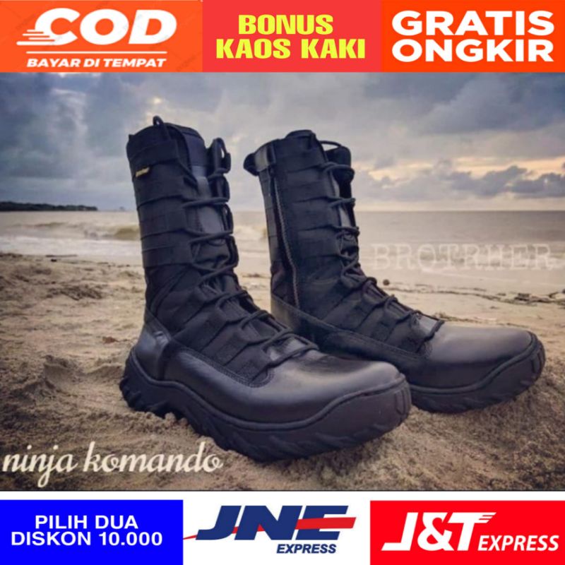 Sepatu pdl ninja dari bahan kulit untuk dinas lapangan bahan utama kulit dan kanvas anti air