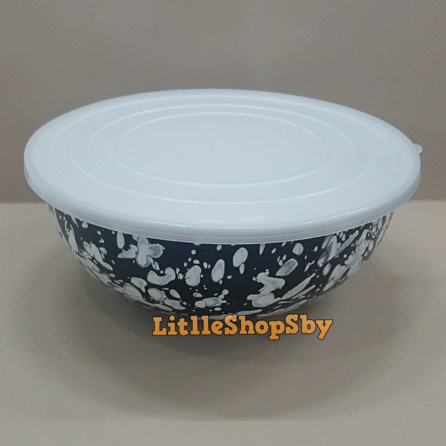 Rantang Mangkok Bowl Enamel Tutup Plastik 27cm Hitam Blirik Marble
