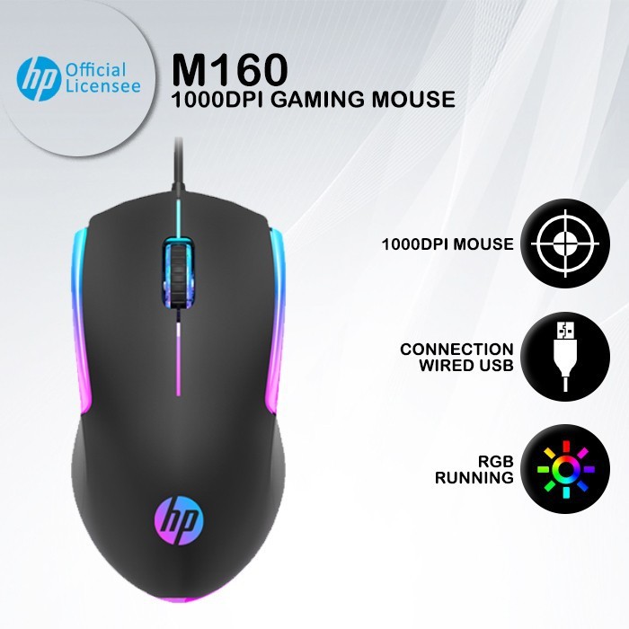 Mouse Gaming HP M160 1000 DPI RGB USB Wired Original