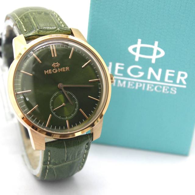 JAM TANGAN COWOK PRIA HEGNER HW1637G-3M ROSEGOLD GREEN ORIGINAL