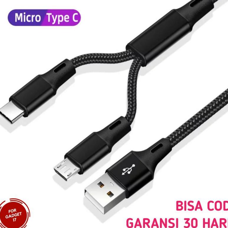 Kabel Data 2 In 1 Micro Usb Type Tipe C Charger Casan Hp Fast Charging Panjang 1 Meter Murah