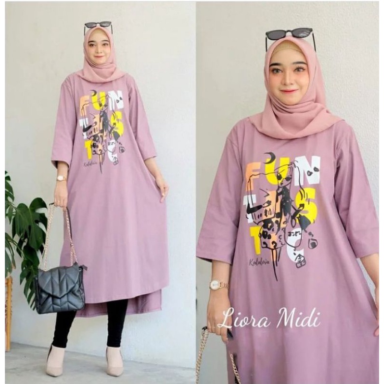 Liora midi/midi dress terlaris kaos viral bahan combed 20s