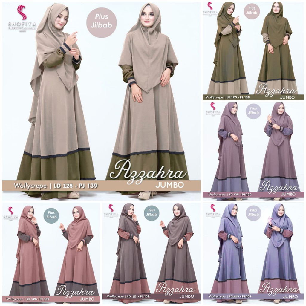Set Gamis Azzahra Jumbo  LD 125 - Gamis Syari Bigsize Collection Original by Shofiya