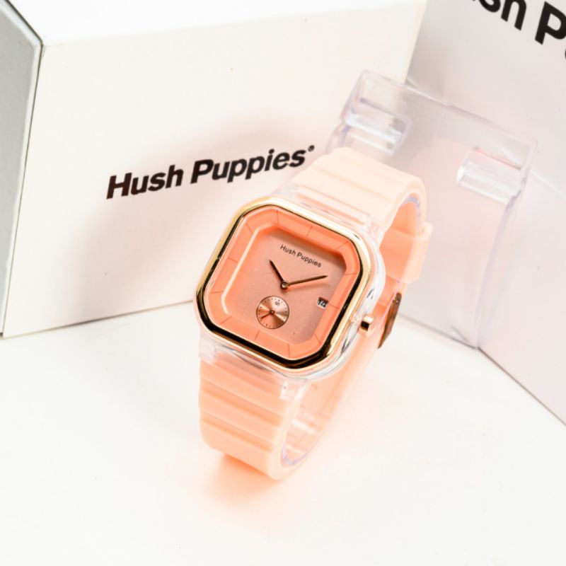 (SS) Jam Tangan Wanita Korea Hush Puppies Kotak Rubber Crono Detik Bawah + Free Box Hushpupies