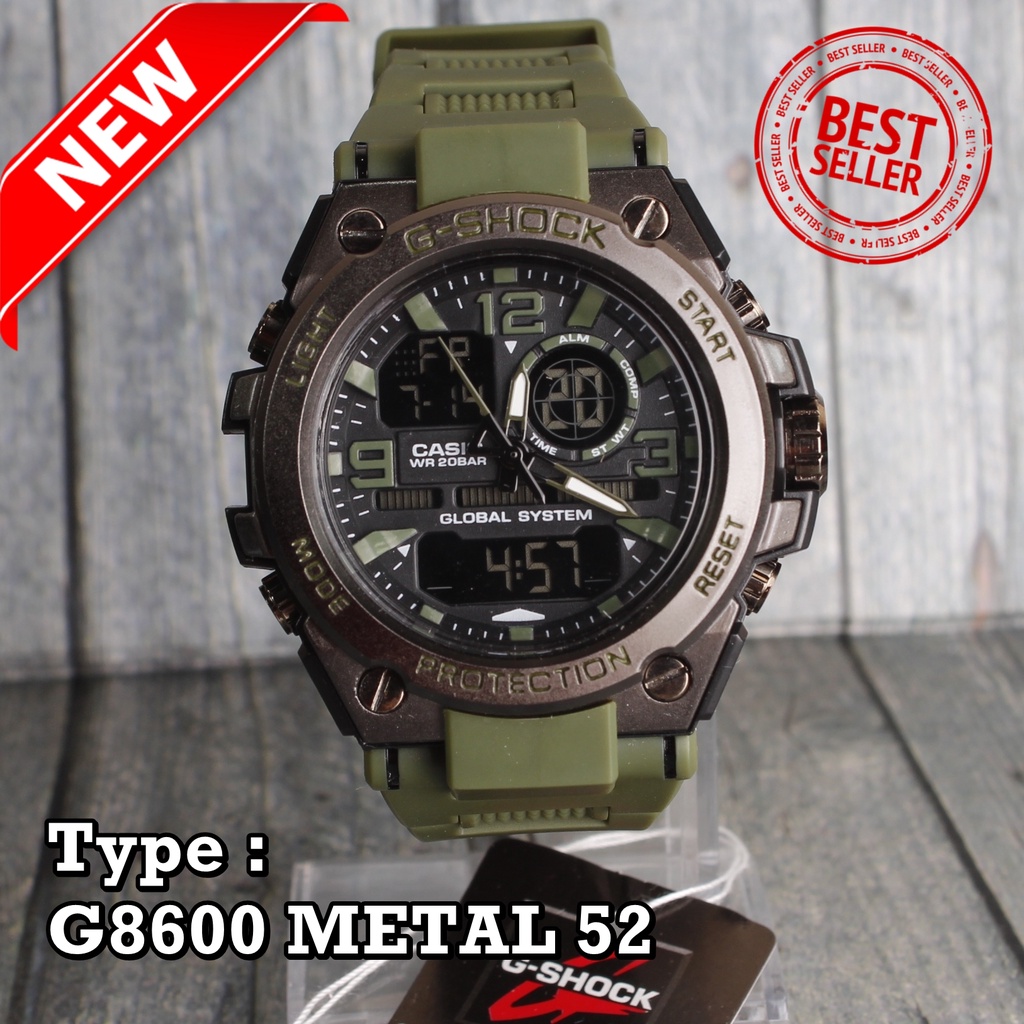 TERLARIS !!! Jam tangan pria G Shock GST-8600 Pala besi metal digital dual time sporty oudoor anti air