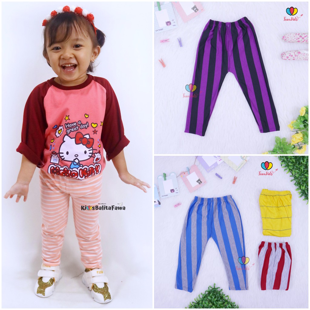 Legging Salur uk 1-2 Tahun / Pants Panjang Ketat Bawahan Celana Garis Anak Perempuan Leging Adem