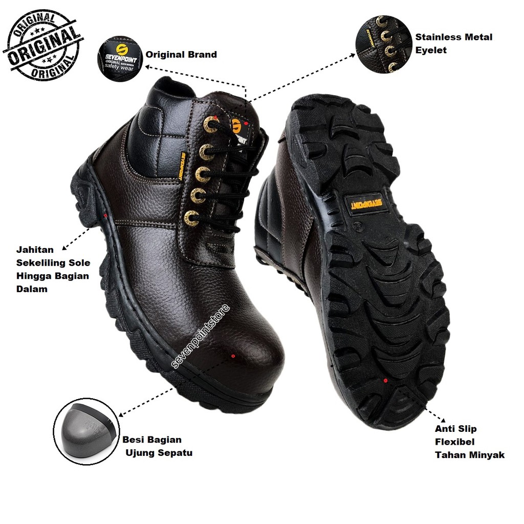 Sepatu Safety Ujung Besi Original SevenPoint Septi Boots Casual Proyek Kerja Lapangan Works Boots