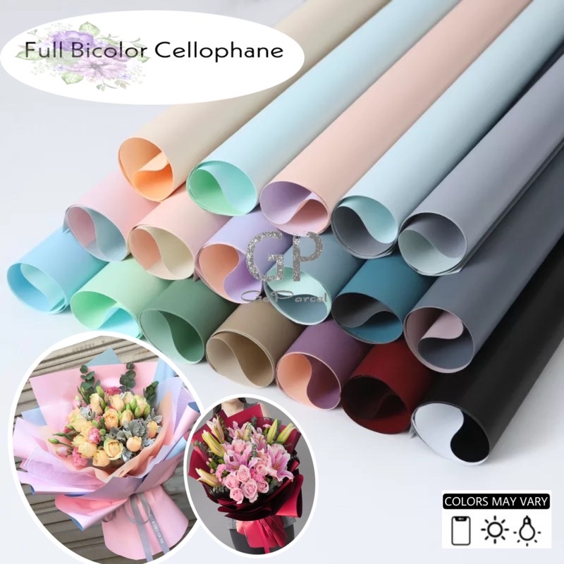 ( 5 Lembar ) FULL BICOLOR - FLOWER WRAPPING PAPER KOREAN CELLOPHANE PLASTIC / DOUBLE COLOR KERTAS BUNGA / BUKET / KARANGAN / FLORIST